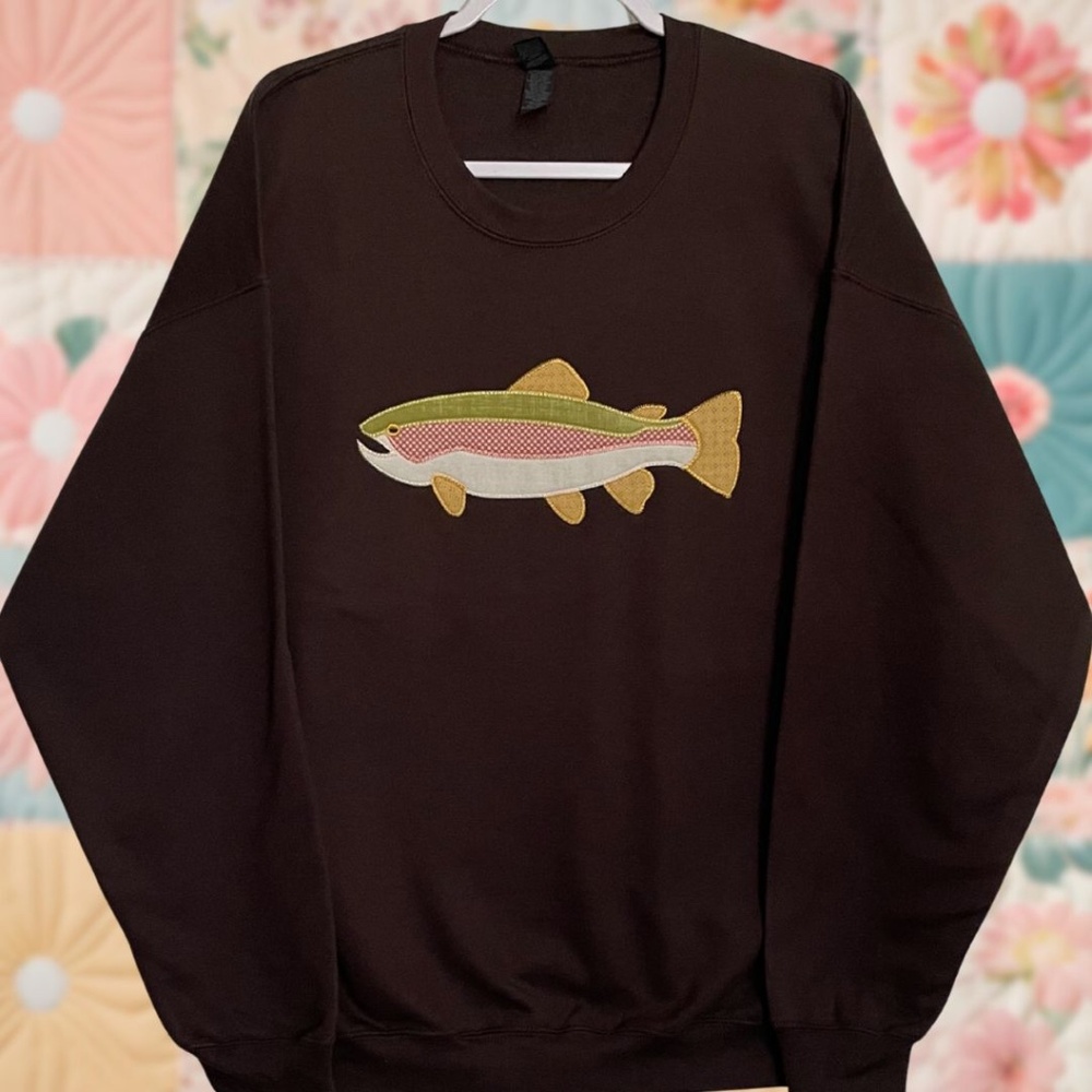 Rainbow Trout Patchwork Embroidered XL Chocolate … - image 1
